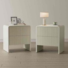 Set of 2 Curved Bedside Tables with 2 Drawers, Wooden Bedside Table with Emergent Design