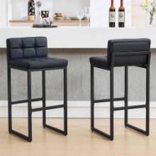 Upholstered Low Back Bar Stool with Thickened Metal Frame for Kitchen Island