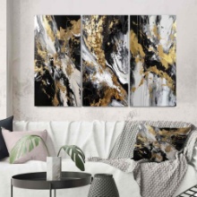 River Happiness Wall Art, Gold Black White Abstract - River Happiness Abstract Gold Black White (Set