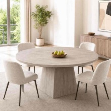 Dining Table for 4-6 Space-Saving Wooden Circle Table with Pedestal Base