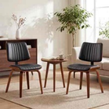 Mid Century Upholstered Faux Leather Dining Chairs Set of 2