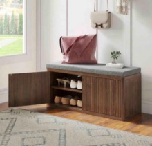 Shoe Bench with Cushion & Push-Open Doors