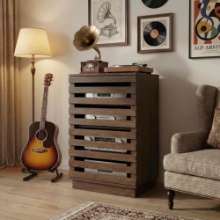Modern Slatted Wood Audio Component Cabinet