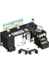 Coleshome - 55-inch L-shaped office desk with 6 drawers