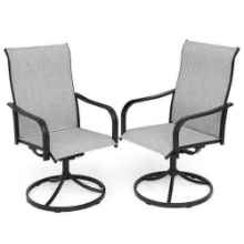 Swivel Sling Metal Patio Outdoor Dining Armchair-Gray (2-Pack)