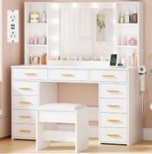 ANWBROAD Makeup Vanity with 11 Drawers, Mirror, and Lights
