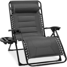 Oversized Padded Zero Gravity Chair, Folding Outdoor Patio Recliner W/ Side Tray - Gray
