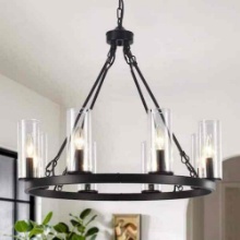 8-Light 25.98 in. Black Farmhouse Dimmable Candle Style Wagon Wheel Chandelier