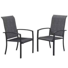 Dark Gray Stackable Metal Outdoor Dining Chairs (Set of 2)