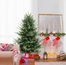 6/7|8 Feet Pre-Lit Artificial Christmas Tree with Warm White LED Lights and Branch Tips