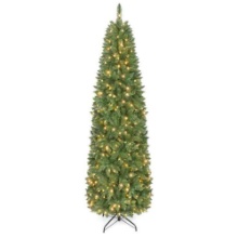 Costway 7.5 FT Pre-Lit Pencil Christmas Tree Hinged with 350 LED Lights Green