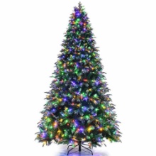 Costway 9-ft Pre-lit Full Rightside-up Green Artificial Christmas Tree with Multicolor LED Lights