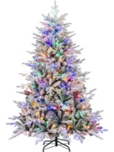 Costway Flocked Christmas Tree w/ Multi-Color LED Lights & 8 Modes