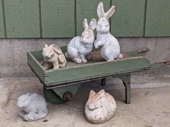 Yard Art Bunny & Wheelbarrow Lot