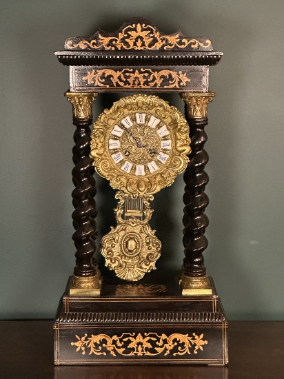 French Empire Inlaid Portico Clock with Glass Dome