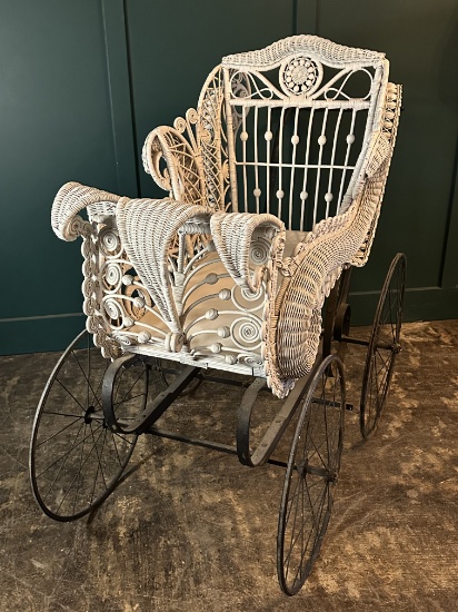 White Wicker Baby Carriage