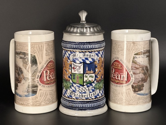2004 Mt. Angel Octoberfest Stein and Two Pearl Steins