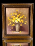 Oil on Canvas Still Life Painting Yellow Flowers in Vase