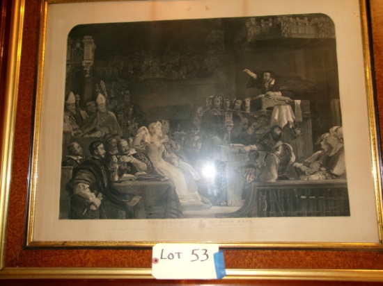 John Knox "The Preaching" Lithograph Deep Walnut Ornate Frame Circa 1870?