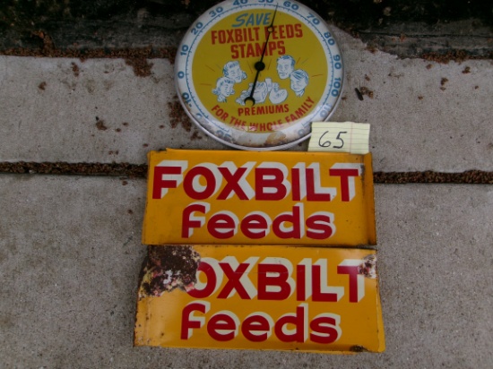 2 Foxbilt Feeds Signs & Thermometer