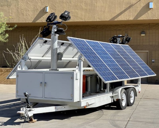 2015 DC Solar Trailer with Lowboy II Diesel Generator Battery Bank, 113gal Diesel Tank, Light Towers