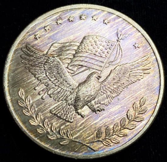 Toned American Flag 1 oz Silver Trade Unit