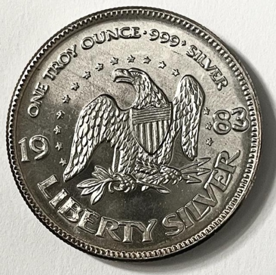 1983 A-Mark Liberty Bell 1 oz .999 Fine Silver Round