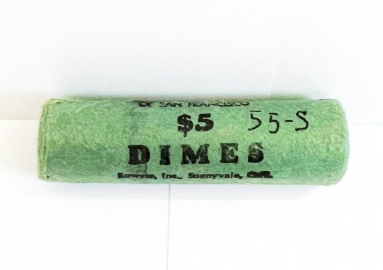 FR Bank BU Roll (50-coin) 1955-S Silver Roosevelt Dimes