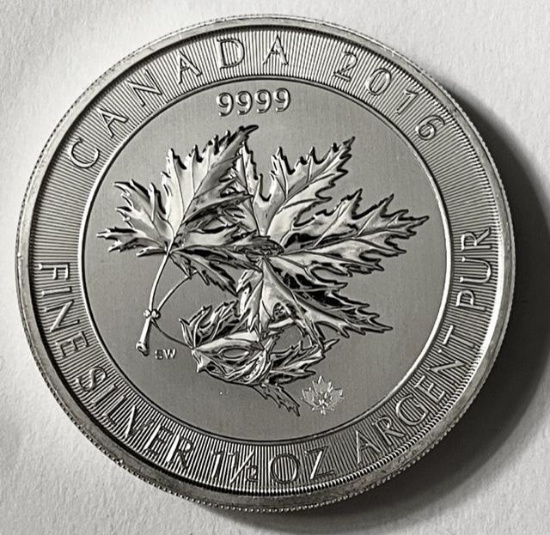 2016 Canada Maple Leaves 1.5 oz Silver $8 Coin
