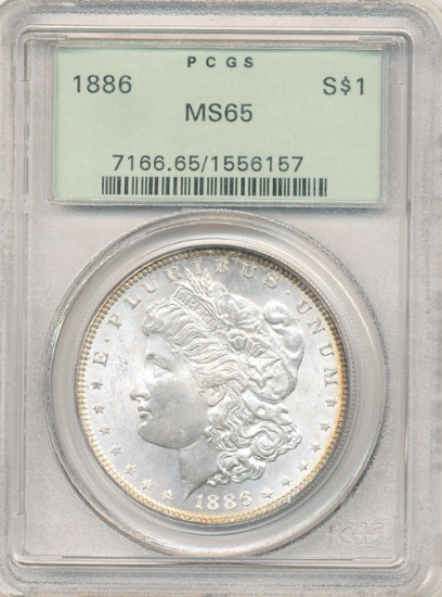 1886 Morgan Silver Dollar Old Green PCGS Holder MS65