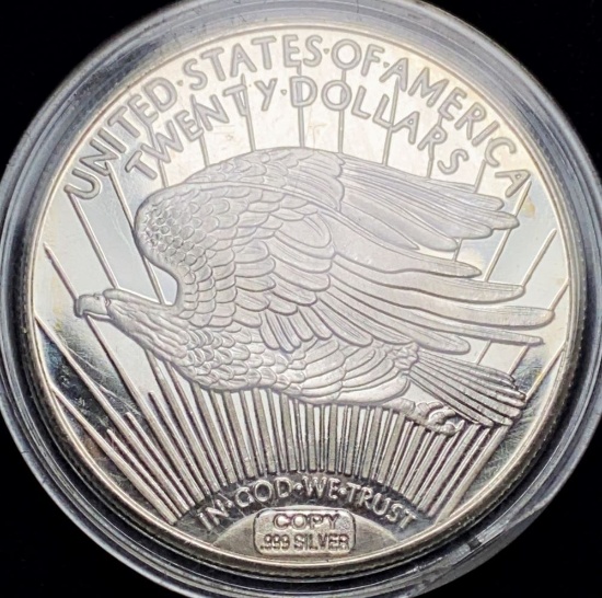 1933 $20 St. Gaudens Design 1 ozt .999 Silver Round