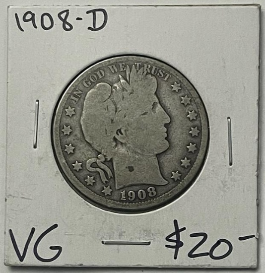 1908-D Barber Silver Half Dollar (Very Good Condition)