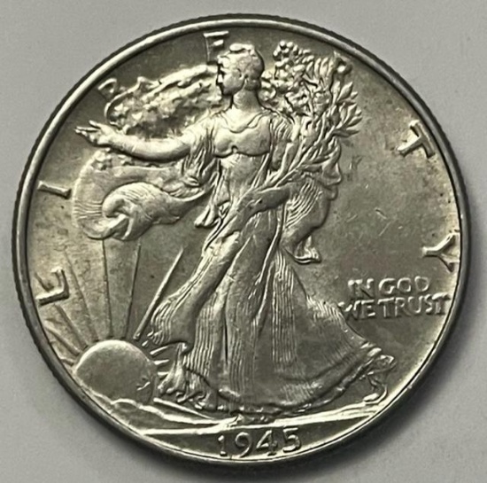 1945 Walking Liberty Silver Half Dollar AU 58