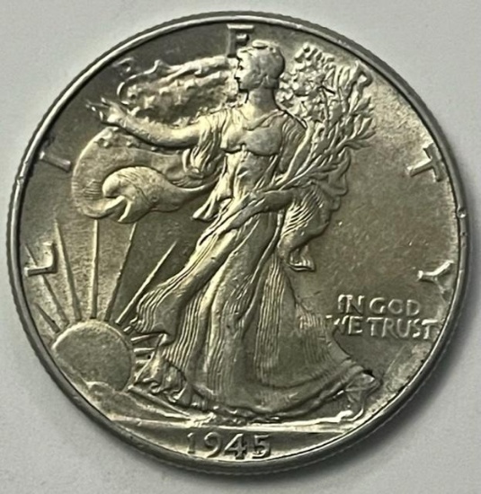 1945 Walking Liberty Silver Half Dollar AU 58