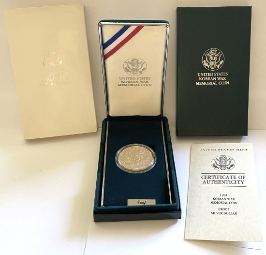 1991 Korean War Memorial Proof Silver Dollar