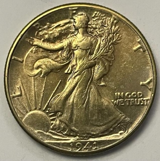 1941 Walking Liberty Gold Plated Silver Half Dollar AU 58