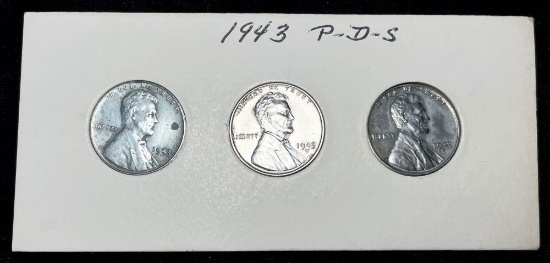 (3-coins) 1943-P/D/S Lincoln Penny