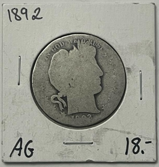1892 Barber Silver Half Dollar (Almost Good Condition)