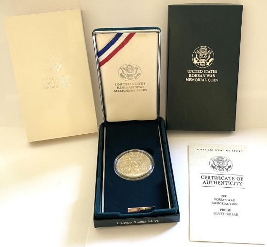1991 Korean War Memorial Proof Silver Dollar