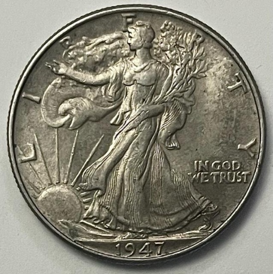 1947 Walking Liberty Silver Half Dollar AU 58