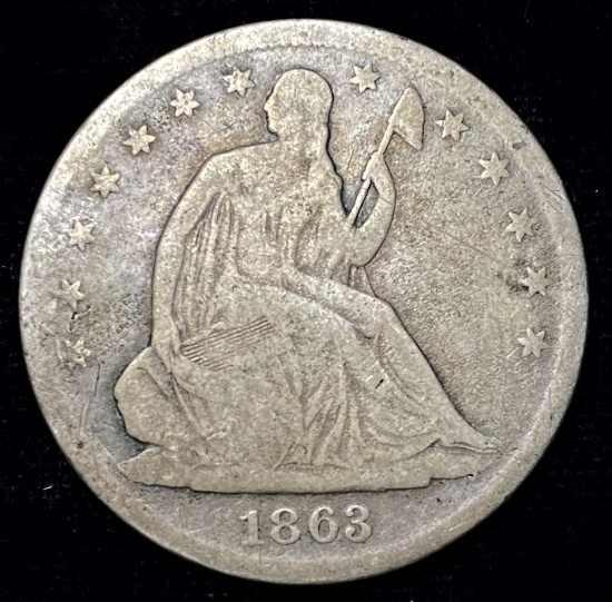 1863 Rare Seated Half-Dollar VG