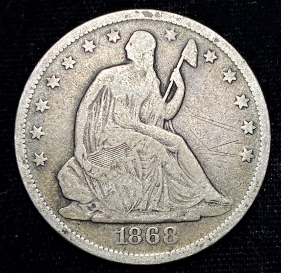 1868 Rare Seated Half-Dollar VG Details