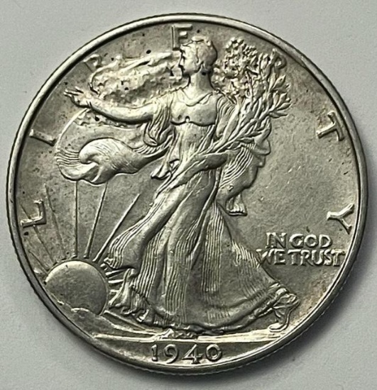 1940 Walking Liberty Silver Half Dollar AU 58