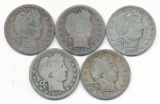 1896-1914 Barber 90% Silver Quarter (5-coins)