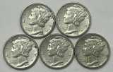 1941-1945 Mercury Silver Dimes (5 coins)
