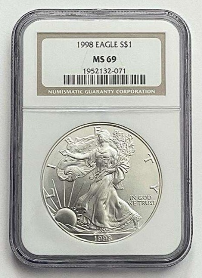 1998 American Silver Eagle .999 Fine NGC MS69