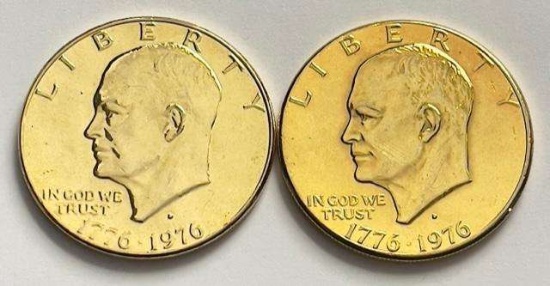 1976 Bicentennial Gold Plated Eisenhower Dollars (2-coins)