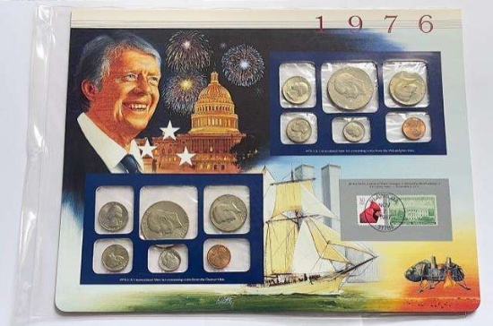 1976 U.S. Uncirculated Coin Mint Set Commemorative Collection Album Page (12-coins)