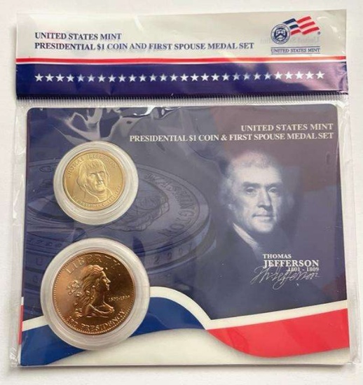 United States Mint Thomas Jefferson Presidential $1 Coin & First Spouse Medal Set