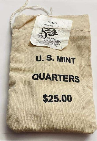 2002-D U.S. Mint Sewn Bag 50 State Quarters Ohio $25 (100-coins)